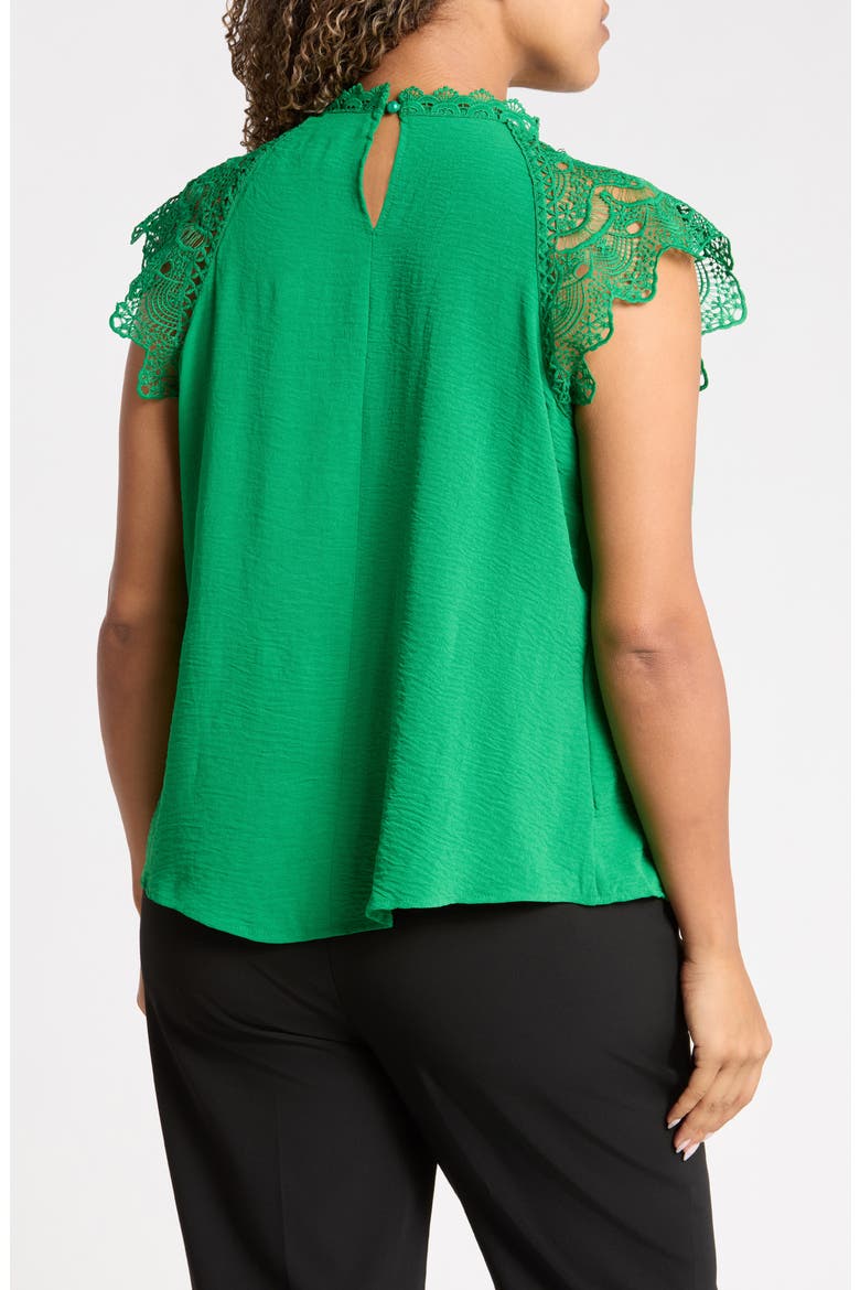 Lace Yoke Flutter Top, Alternate, color, GREEN