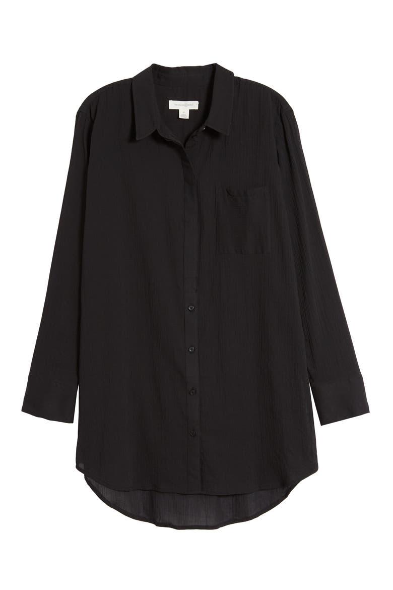 Gauzy Tunic Shirt, Main, color, BLACK
