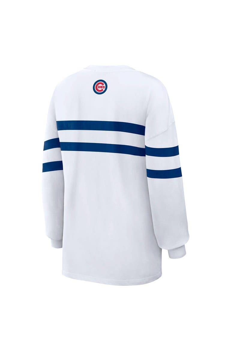 Women's WEAR by Erin Andrews  White Chicago Cubs Oversized Long Sleeve Striped T-Shirt, Alternate, color, White