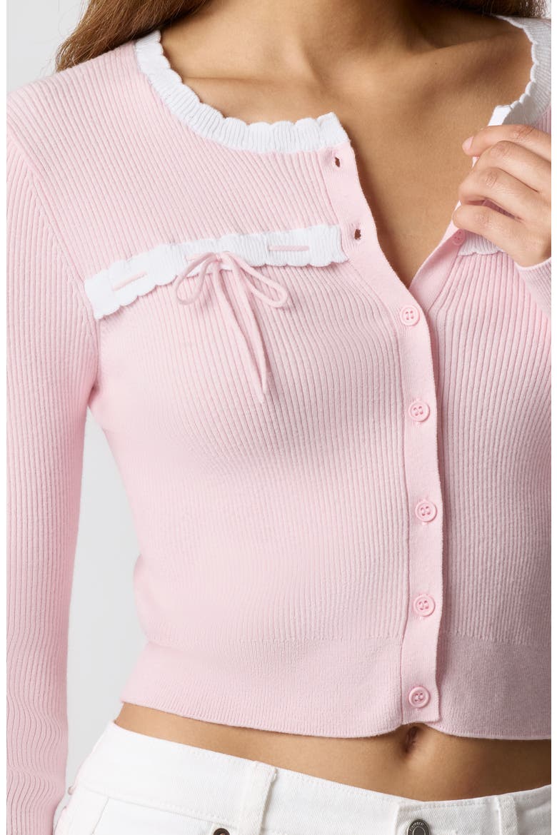 Baby Bow Rib Knit Button Front Crop Cardigan, Alternate, color, BALLET SLIPPER