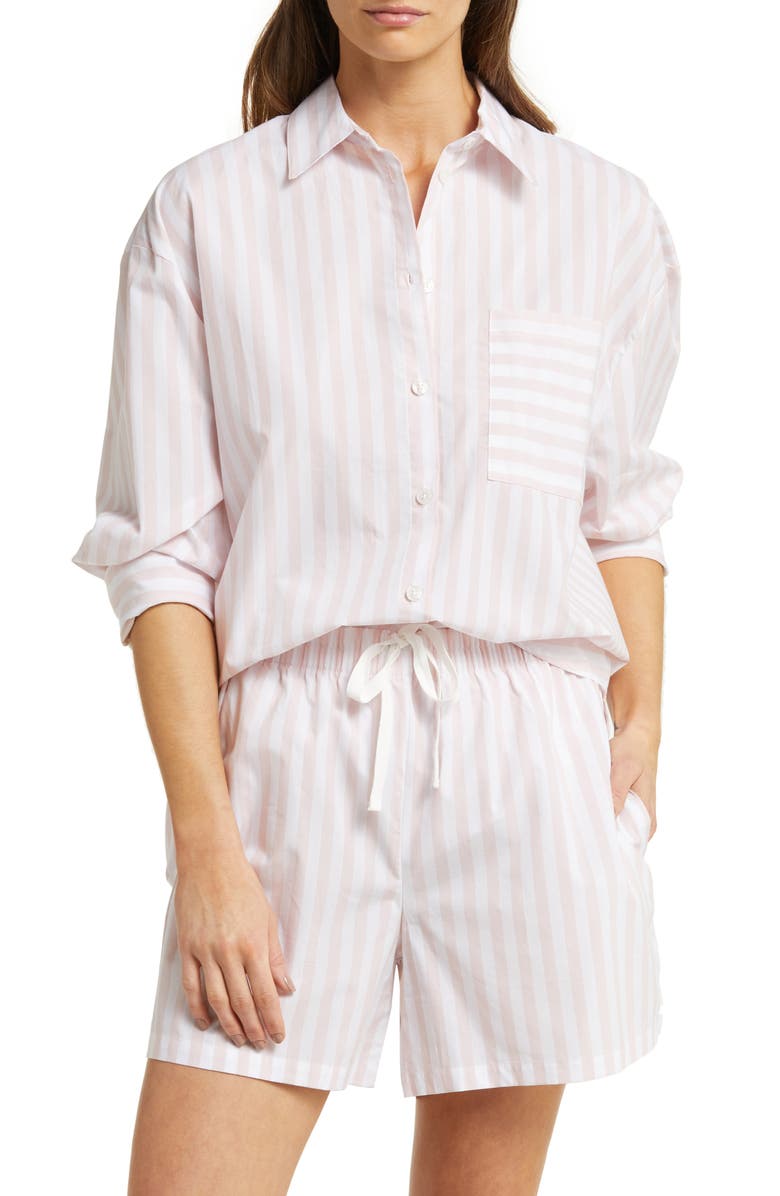 Papinelle Stripe Oversize Boxy Cotton Boxer Pajamas, Main, color, Papinelle Pink/White