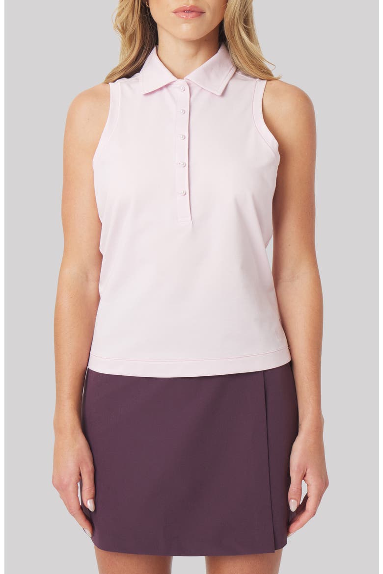 Val Sleeveless Polo with Imitation Pearl Buttons, Main, color, PETAL PINK