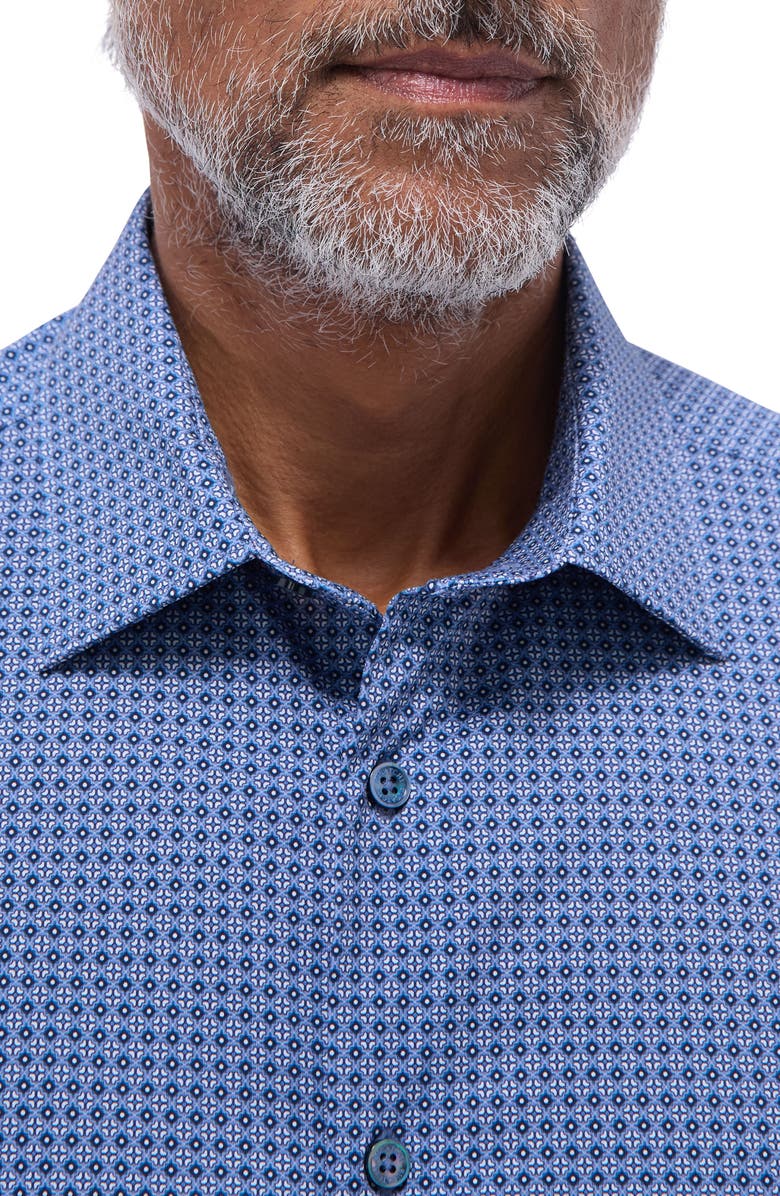 Bugatchi Milo OoohCotton<sup>®</sup> Print Short Sleeve Button-Up Shirt, Alternate, color, Cobalt