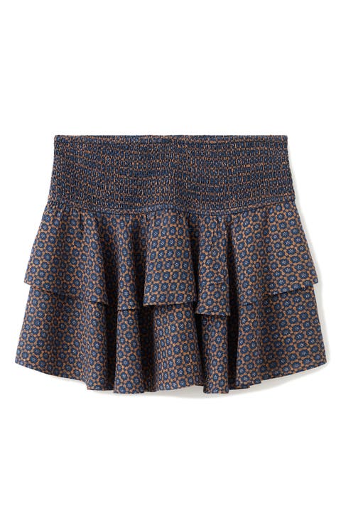 Smocked Waist Tiered Ruffle Skirt