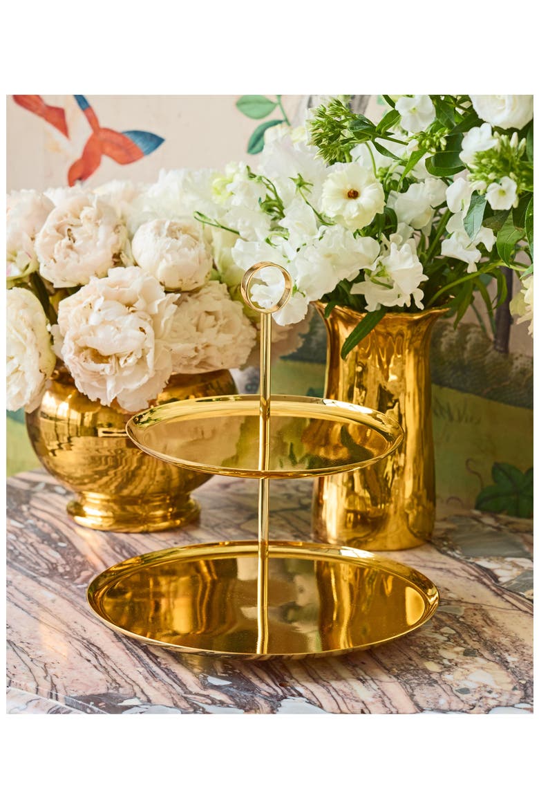 Sintra Two-Tier Stand, Alternate, color, BRASS