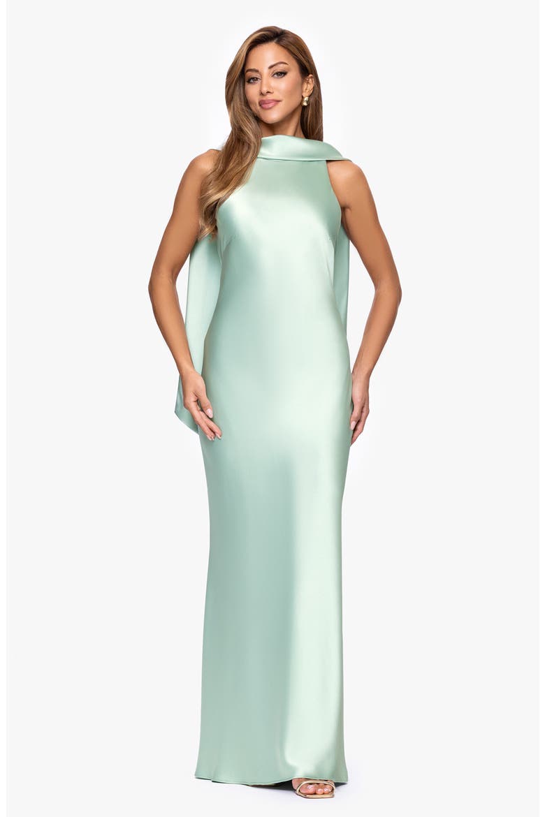 Satin Tie Back Mermaid Gown, Alternate, color, SAGE