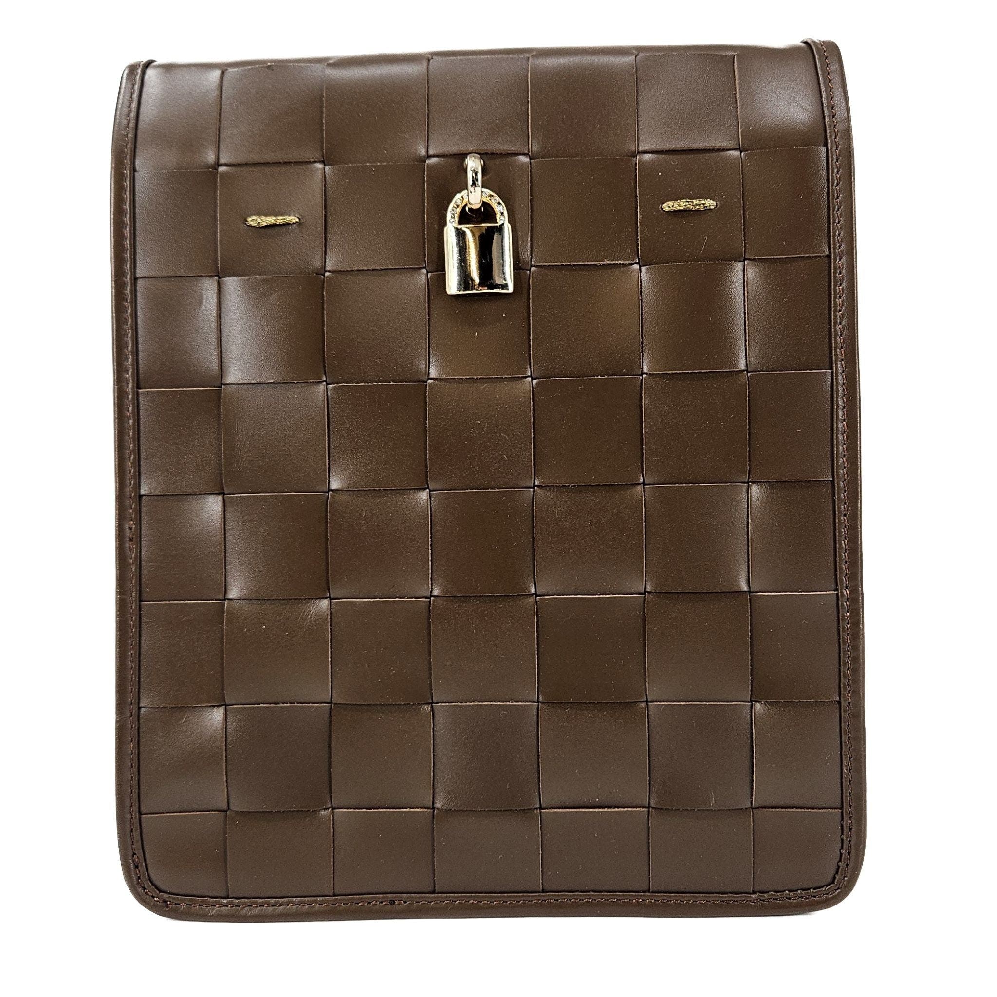 Woven Leather Lock Crossbody Bag, Alternate, color, Chocolate