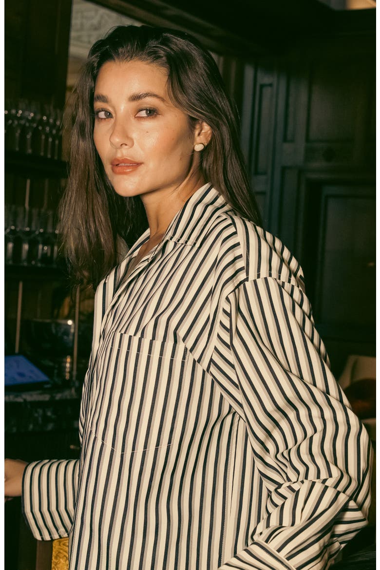 The Port Stripe Button-Up Shirt, Alternate, color, BLACK