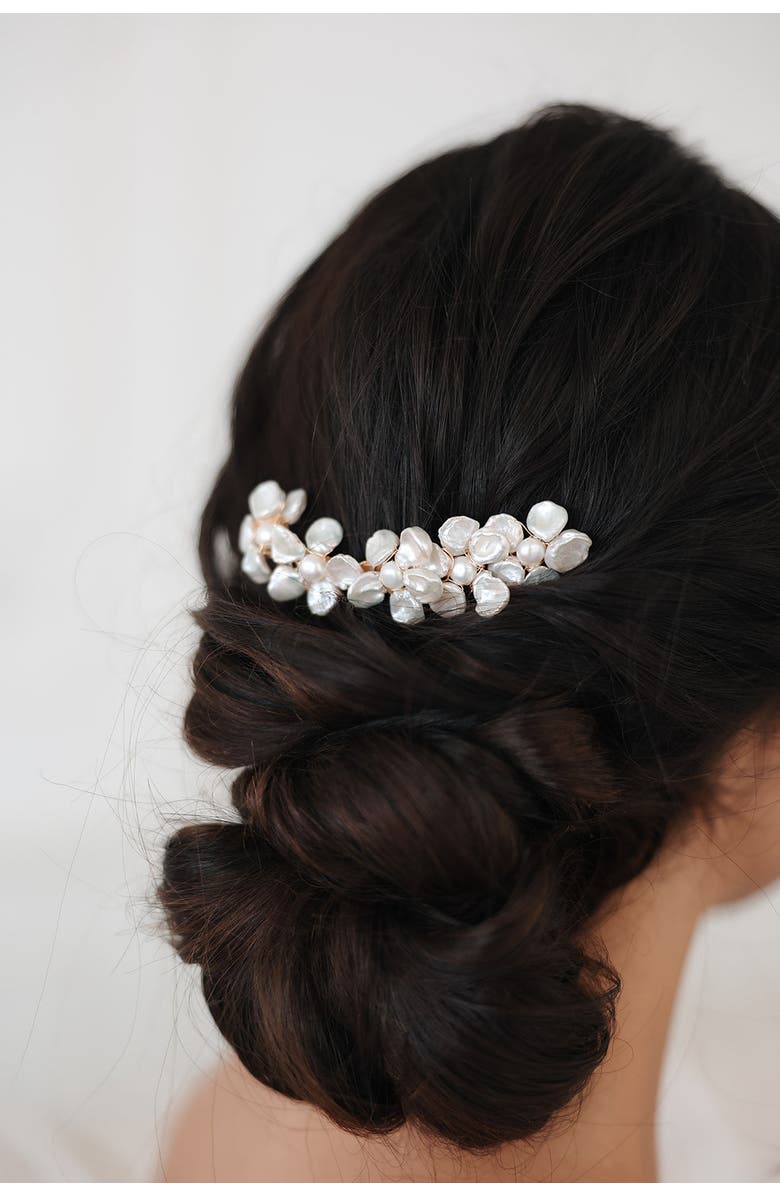 Untamed Petals Jules Baroque Pearl Hair Comb, Main, color, White