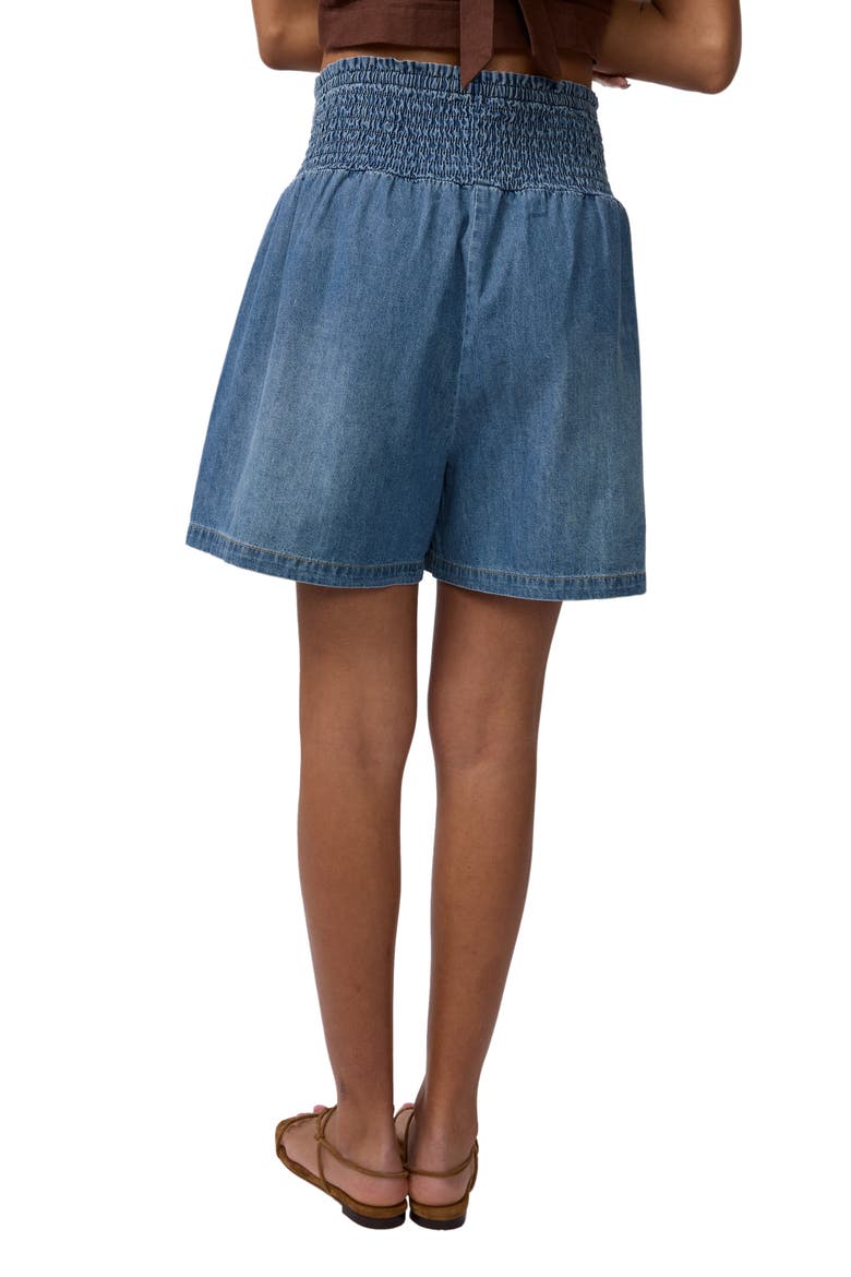 Smocked Waist Denim Maternity Short, Alternate, color, Medium Wash