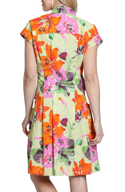 Apny Floral Print Belted A-line Dress In Bright Green Multi