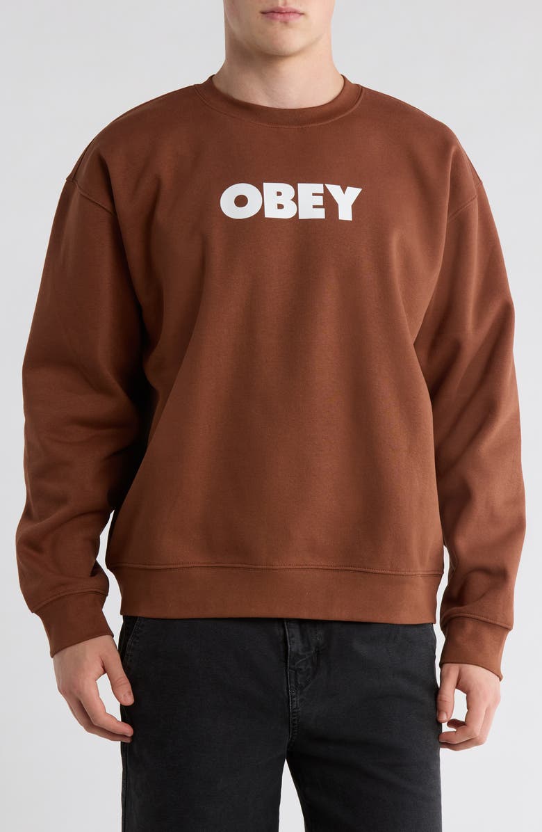 Obey Logo Crewneck Sweatshirt, Main, color, Brown Sugar