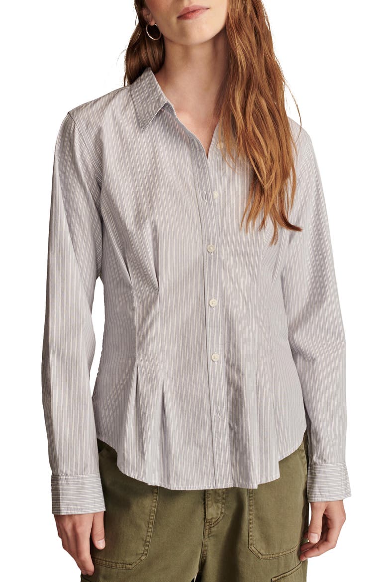 Stripe Cotton Button-Up Peplum Shirt, Main, color, BLUE STRIP