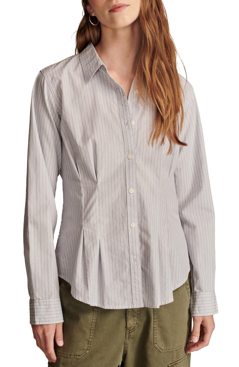 Lucky Brand Stripe Cotton Button-Up Peplum Shirt, Main, color,