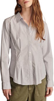 Lucky Brand Stripe Cotton Button-Up Peplum Shirt