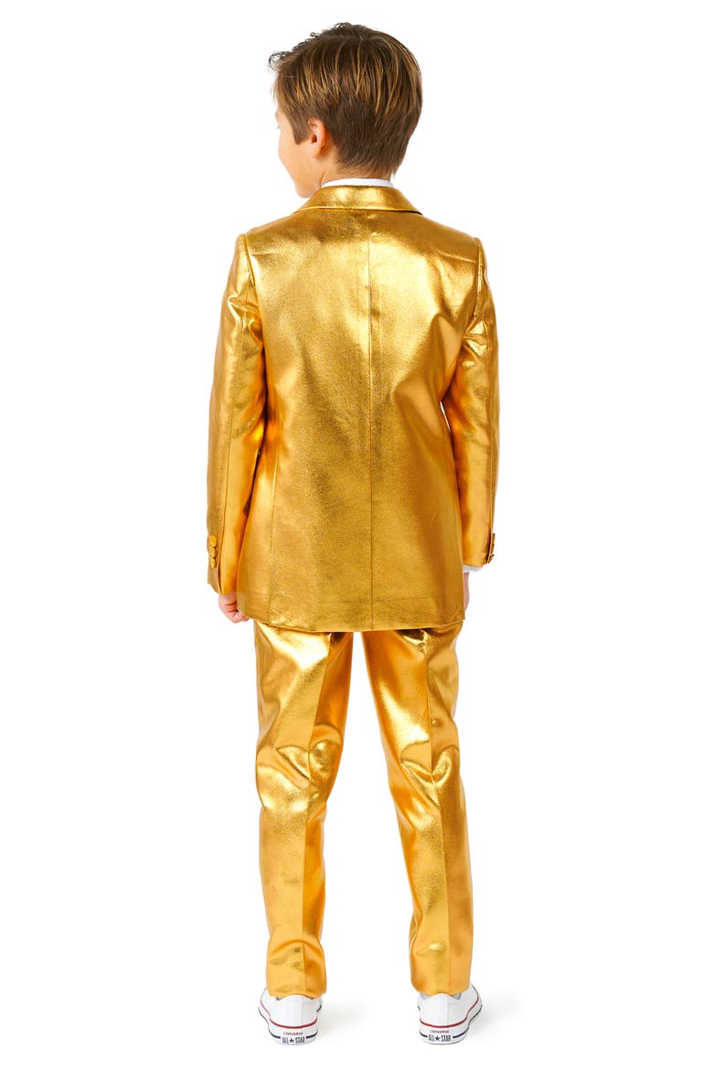 Kids' Groovy Golden Metallic Two-Piece Suit & Tie, Alternate, color, GOLD