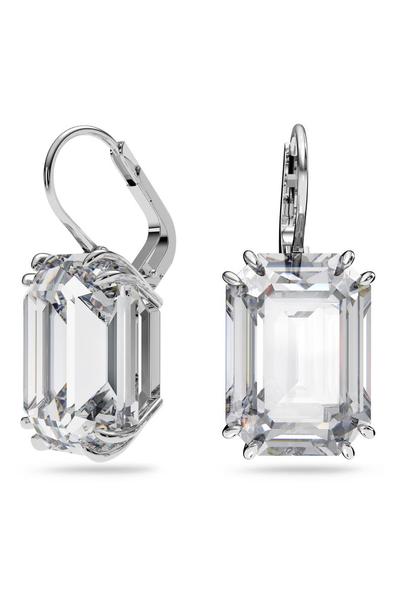 Millenia Octagon Crystal Drop Earrings, Alternate, color, SILVER