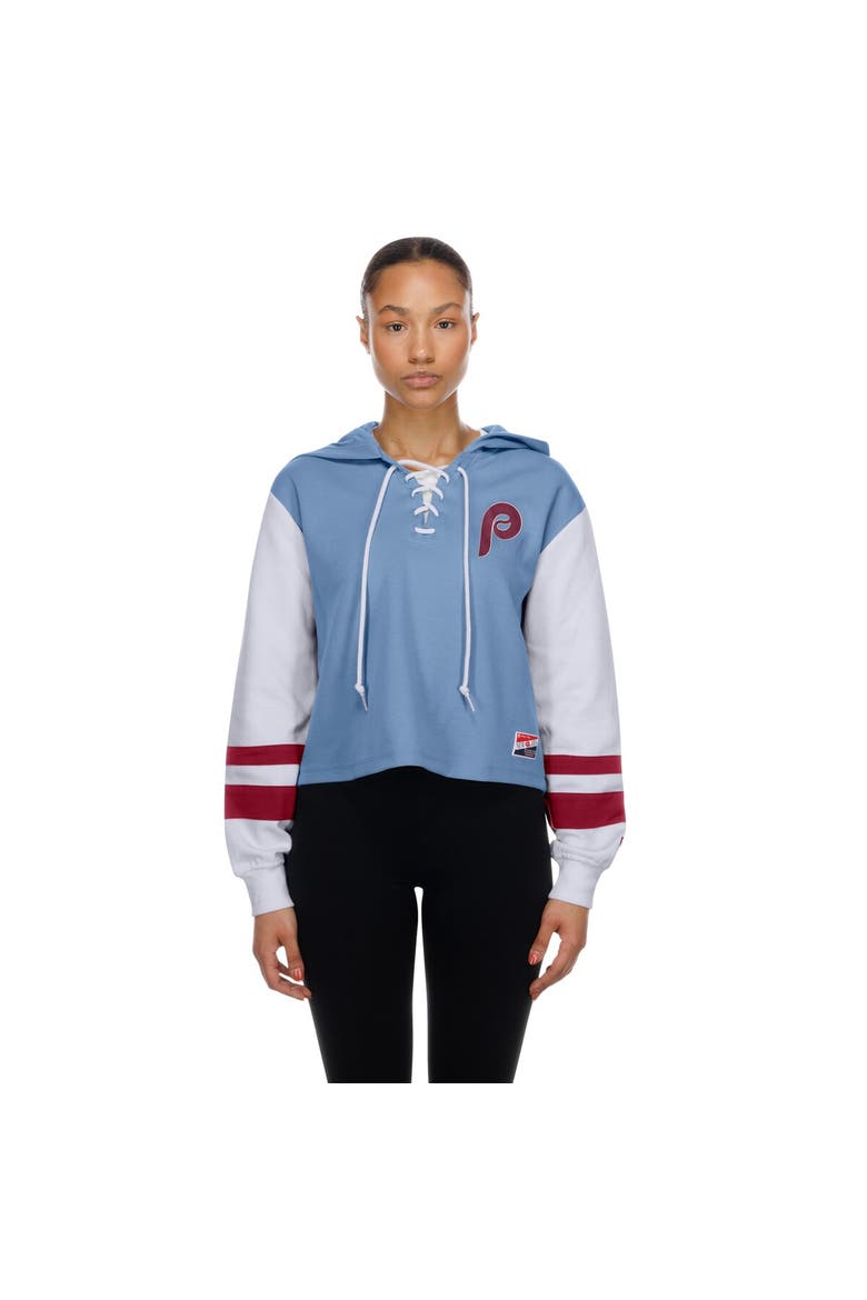 Women's New Era  Light Blue Philadelphia Phillies Boxy Lace-Up Hoodie, Main, color, Light Blue