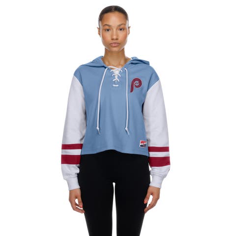 Women's New Era  Light Blue Philadelphia Phillies Boxy Lace-Up Hoodie