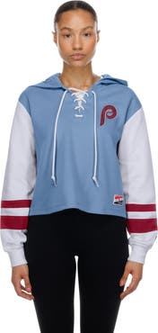 New Era Women's New Era Light Blue Philadelphia Phillies Boxy Lace-Up Hoodie