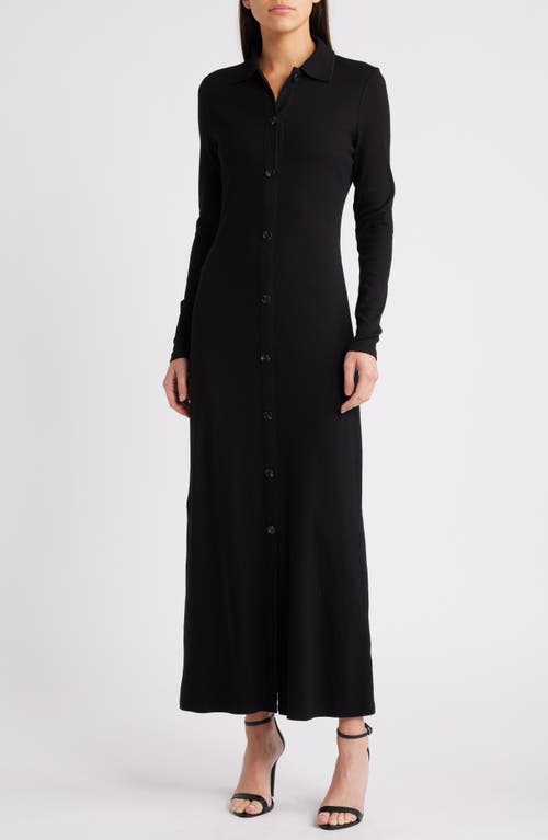 MELLODAY Long Sleeve Knit Maxi Shirtdress in Black 