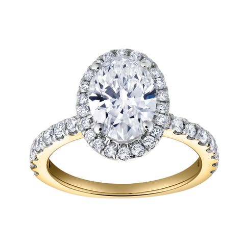 Laurentia 14K Yellow Gold Oval Lab Grown Diamond Halo Engagement Ring - 1.95 Ct