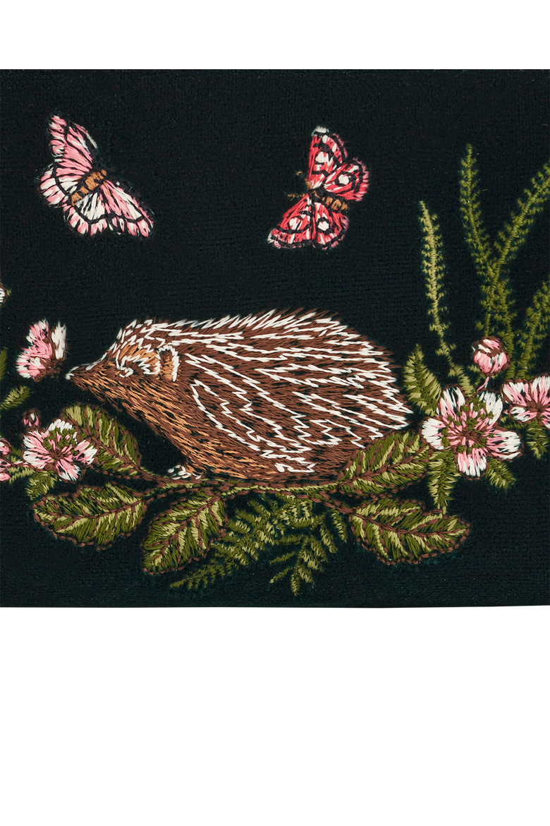 Hedgehog Velvet Embroidered Small Wallet, Alternate, color, Dark Green