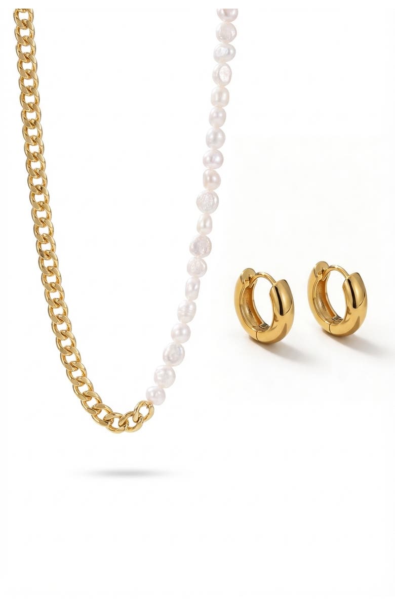 Joey Baby Baroque Pearl 18K Gold Plated Necklace And Gold Huggie Earring Set, Main, color, 18K Gold Plated / White Pearl