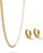 Joey Baby Baroque Pearl 18K Gold Plated Necklace And Gold Huggie Earring Set