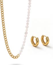 Joey Baby Baroque Pearl 18K Gold Plated Necklace And Gold Huggie Earring Set