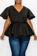 L I V D Siobhan Flutter Sleeve Scuba Knit Peplum Top