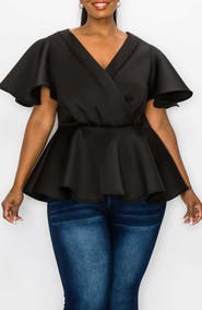 L I V D Siobhan Flutter Sleeve Scuba Knit Peplum Top