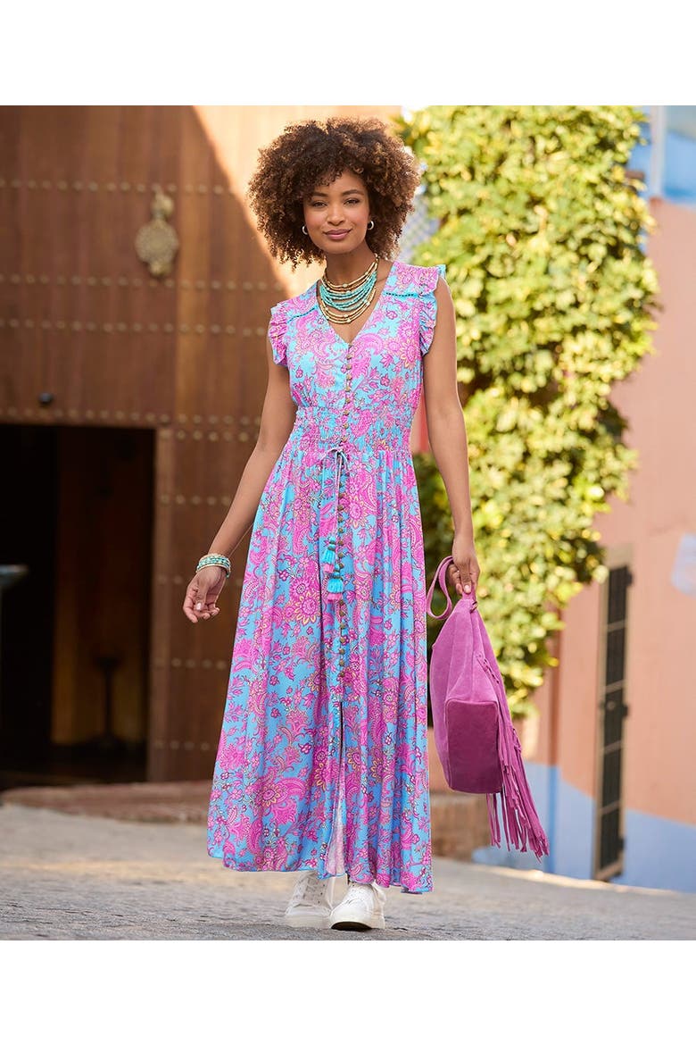 V Neck Ruffle Maxi Dress, Main, color, PINK PAISLEY FLORAL