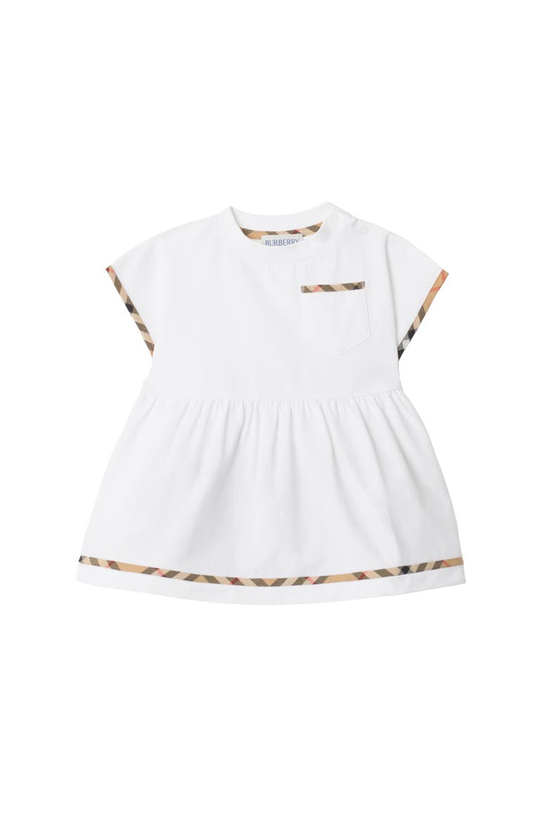 Check Trim Cotton Dress with Bloomers, Alternate, color, White