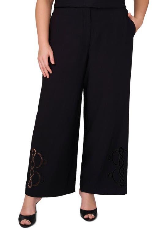 Shop Vince Camuto Lattice Inset High Waist Wide Leg Pants In Rich Black