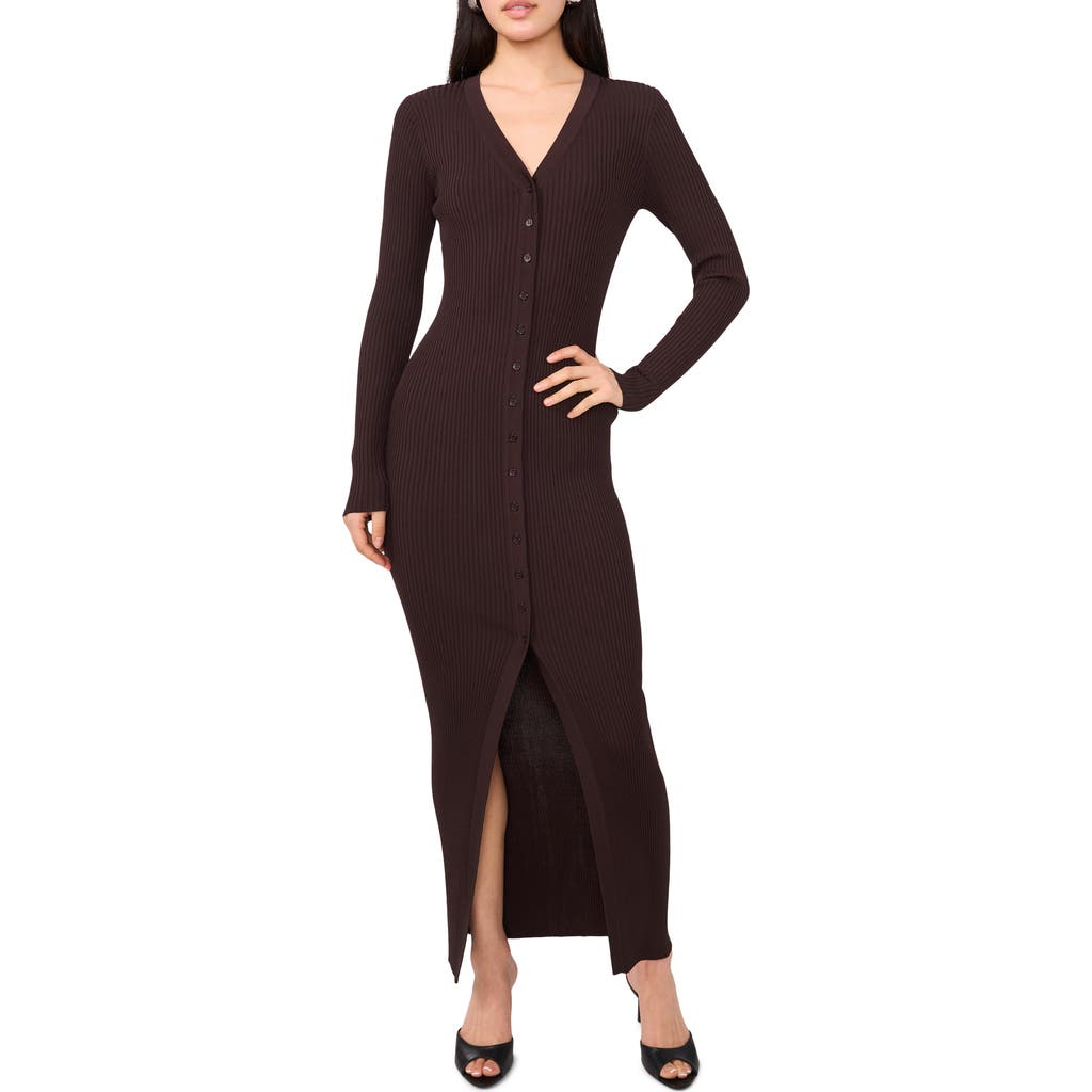 1.state Long Sleeve Rib Cardigan Dress In Brown