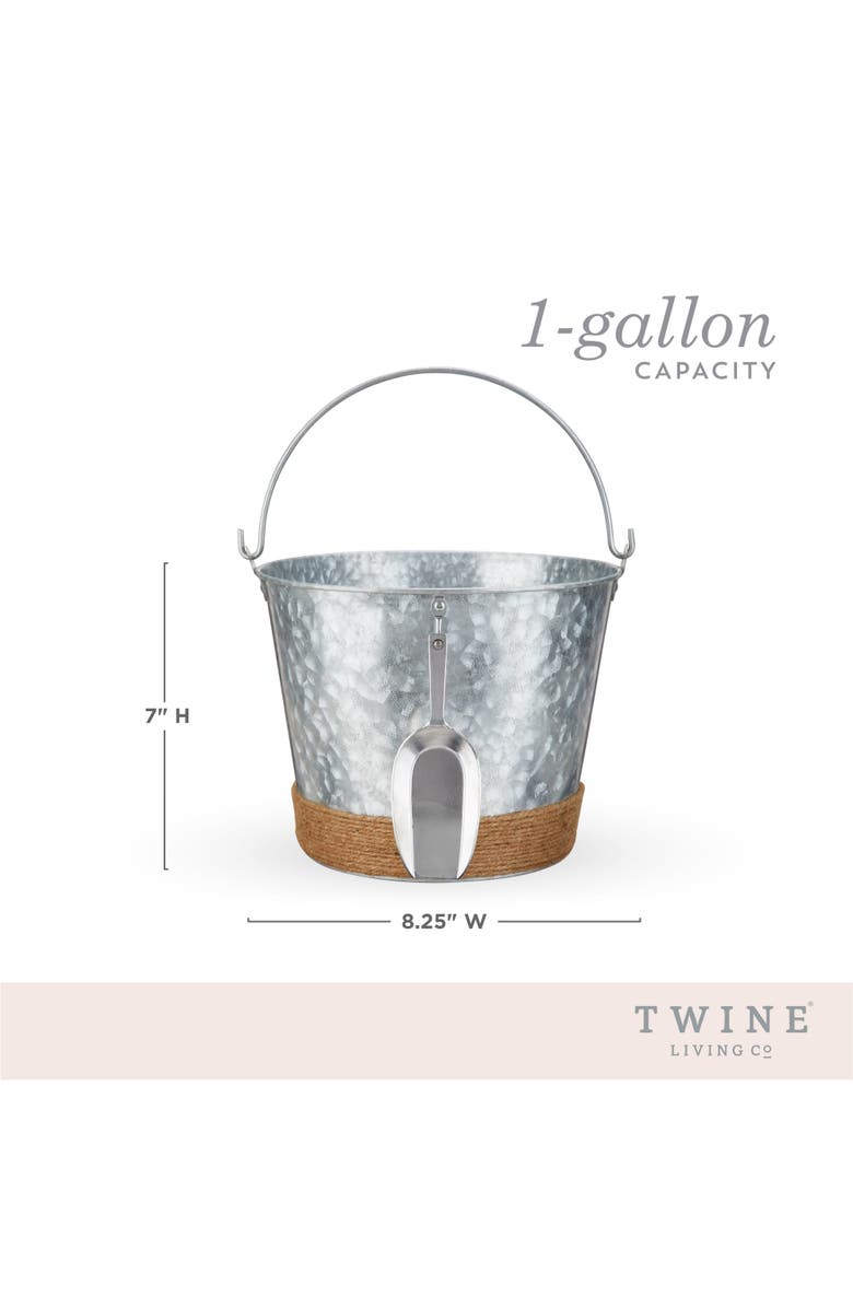 TWINE Jute Wrapped Galvanized Metal Ice Bucket with Scoop, Alternate, color, Silver