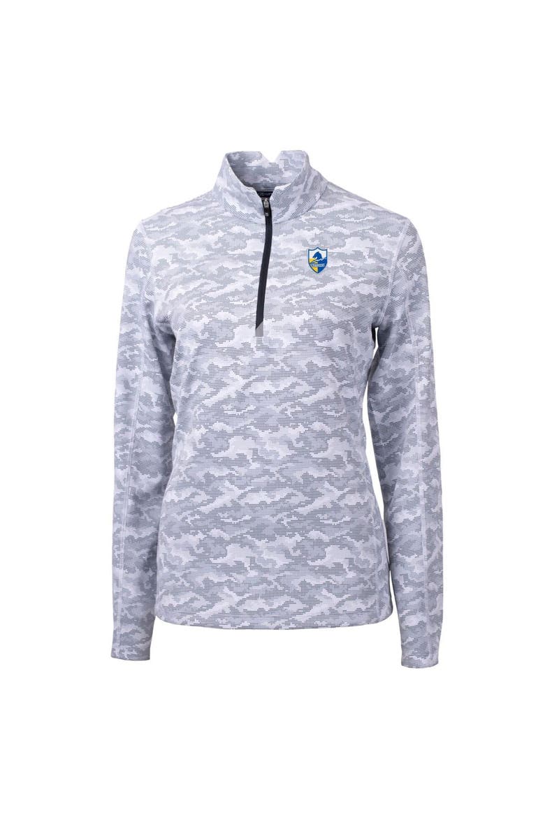 Women's Cutter & Buck Charcoal Los Angeles Chargers Throwback Logo Traverse Camo Quarter-Zip Pullover Top, Alternate, color, Charcoal