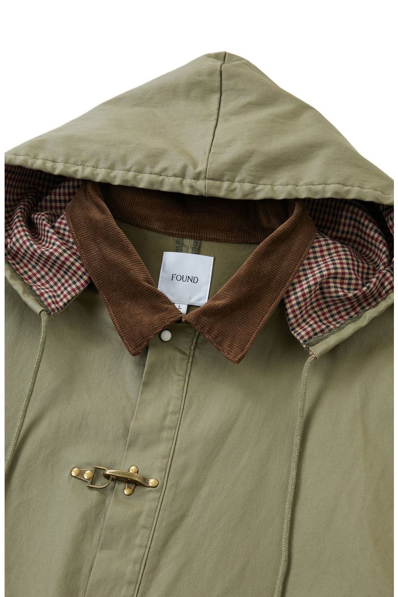 Hooded Water Resistant Waxed Cotton Blend Coat, Alternate, color, OLIVE