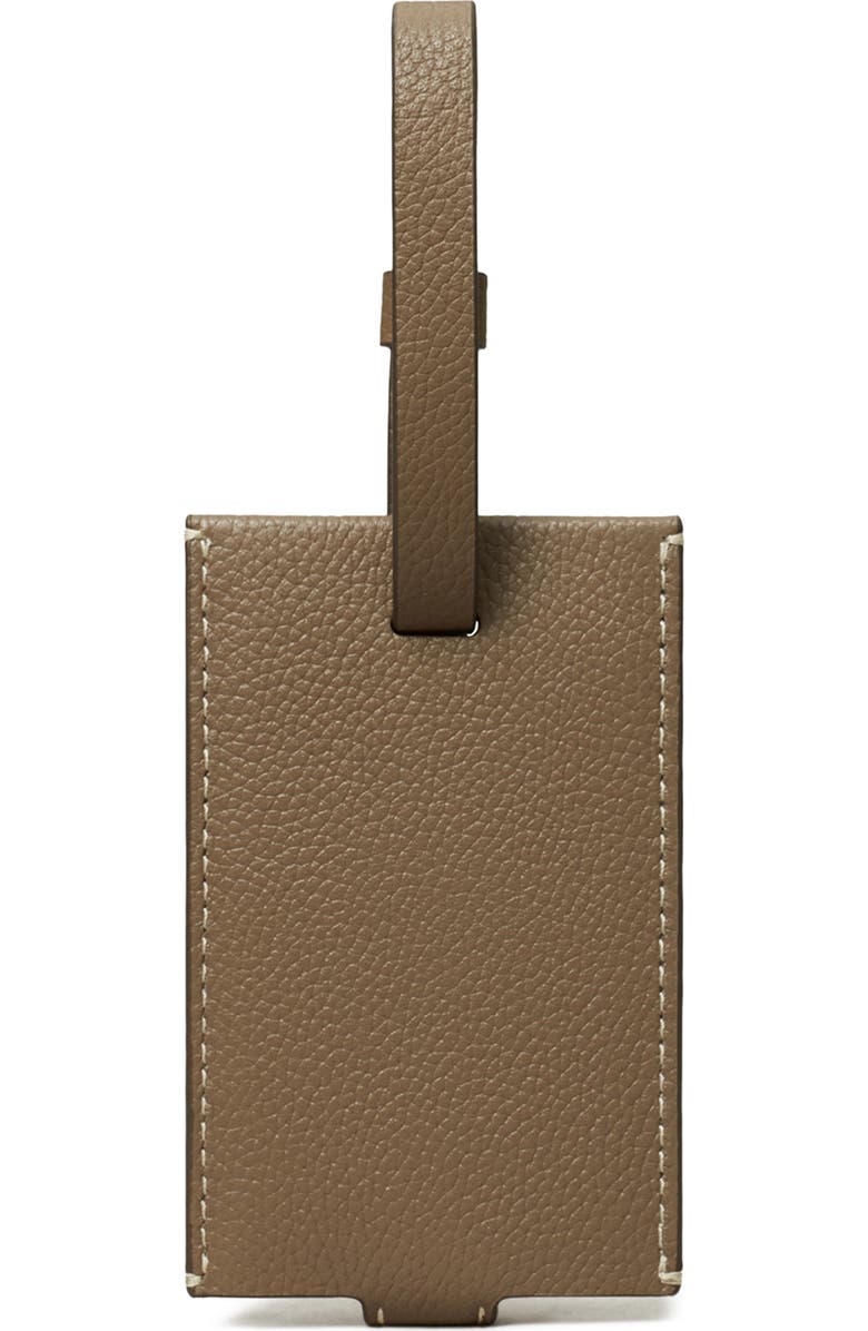 Tory Burch Leather Luggage Tag, Alternate, color, Wild Mushroom