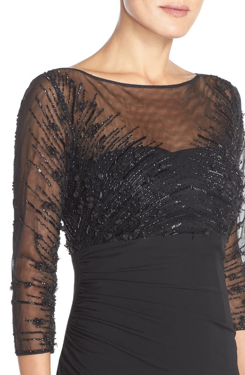 David Meister Embellished Illusion Mesh & Jersey Sheath Dress, Alternate, color, 