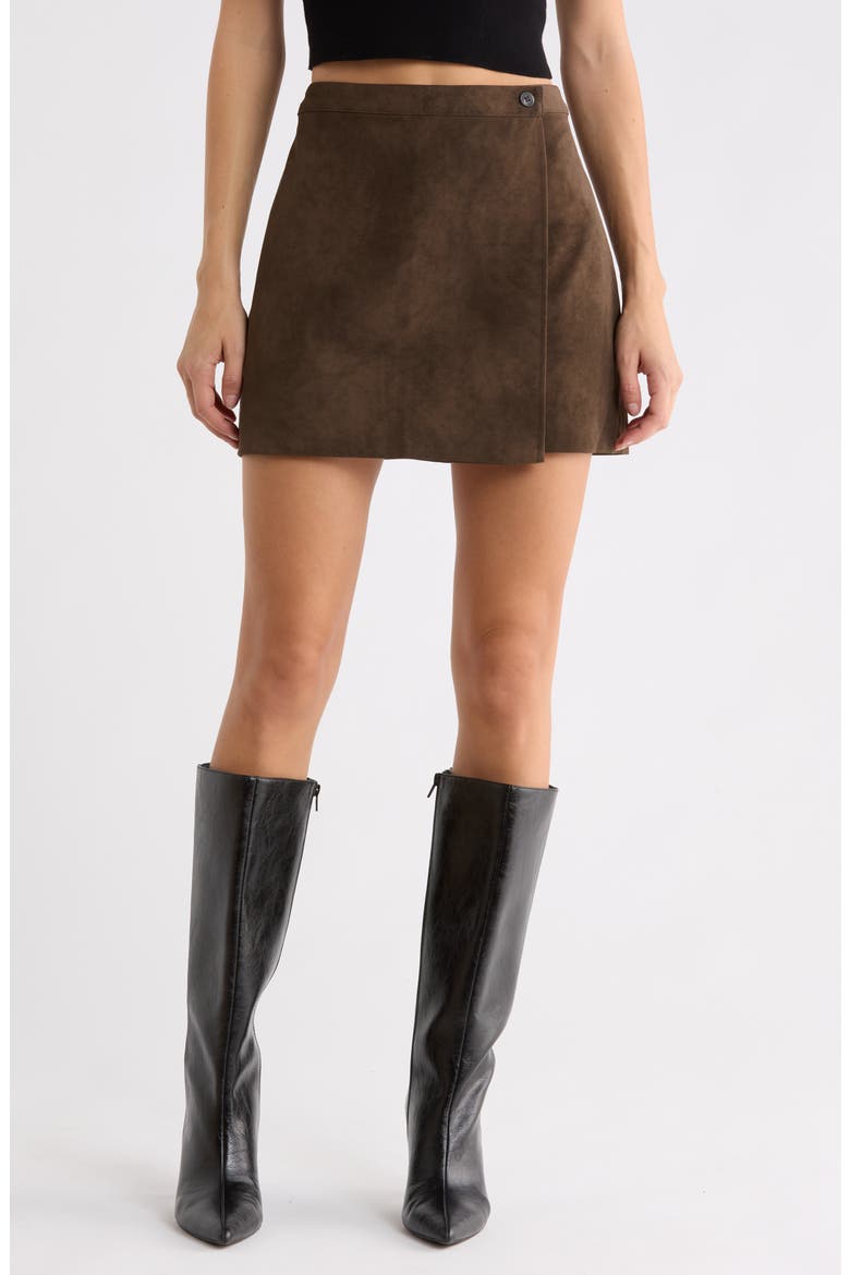 Wrap Faux Suede Miniskirt, Main, color, UMBER