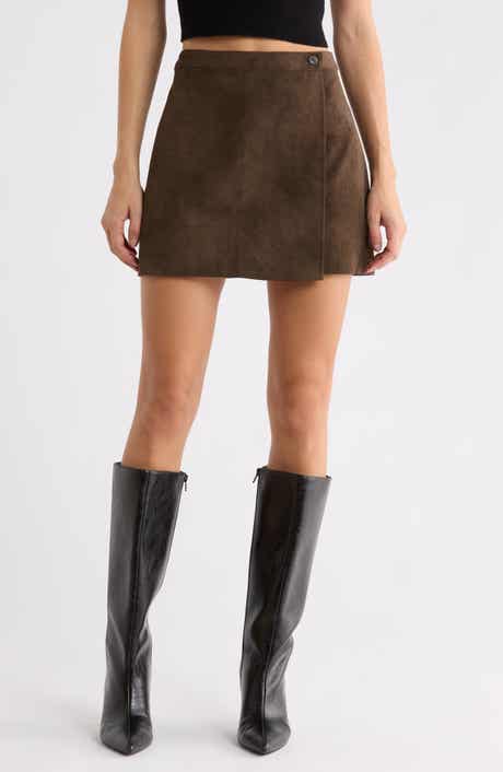 Wrap Faux Suede Miniskirt