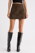 WAYF Wrap Faux Suede Miniskirt