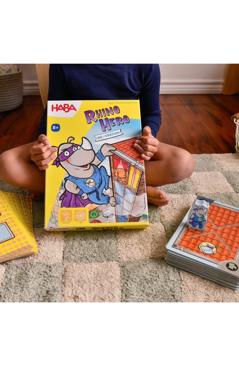 HABA Rhino Hero XXL - Giant Games Version of The Classic Super Hero Card Stacking Game for Team Building and Family Fun, Ages 8 Years and Up, Alternate, color, Multi