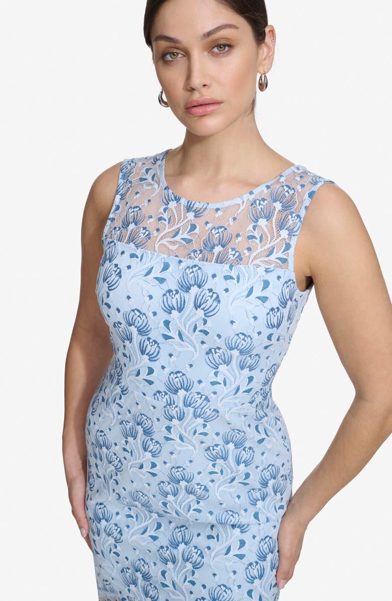 Kensie Floral Lace Handkerchief Hem Dress, Alternate, color, Blue Multi