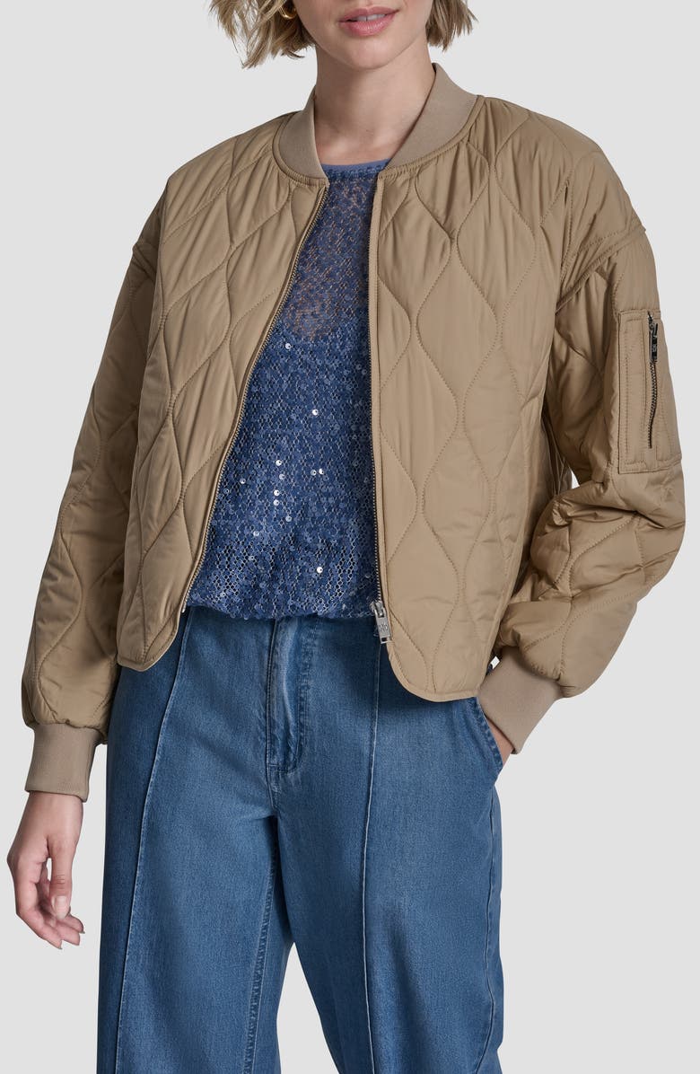 DKNY Quilted Bomber Jacket, Main, color, Travertine