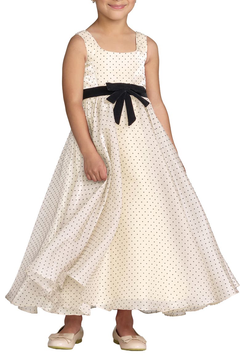 Girls Polka Dot Chiffon Maxi Dress with Bow Sash, Main, color, Ivory