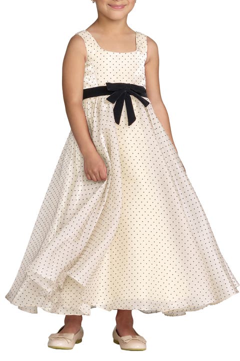 Girls Polka Dot Chiffon Maxi Dress with Bow Sash