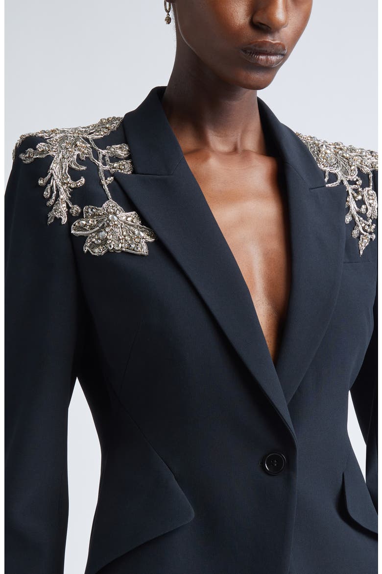 Silver Tattoo Peak Shoulder Blazer, Alternate, color, BLACK